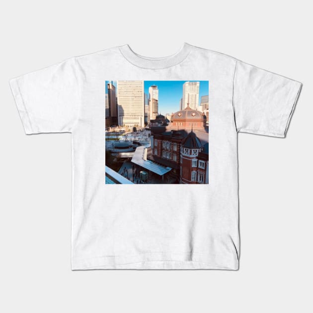 Tokyo station skyline Kids T-Shirt by heihewhite